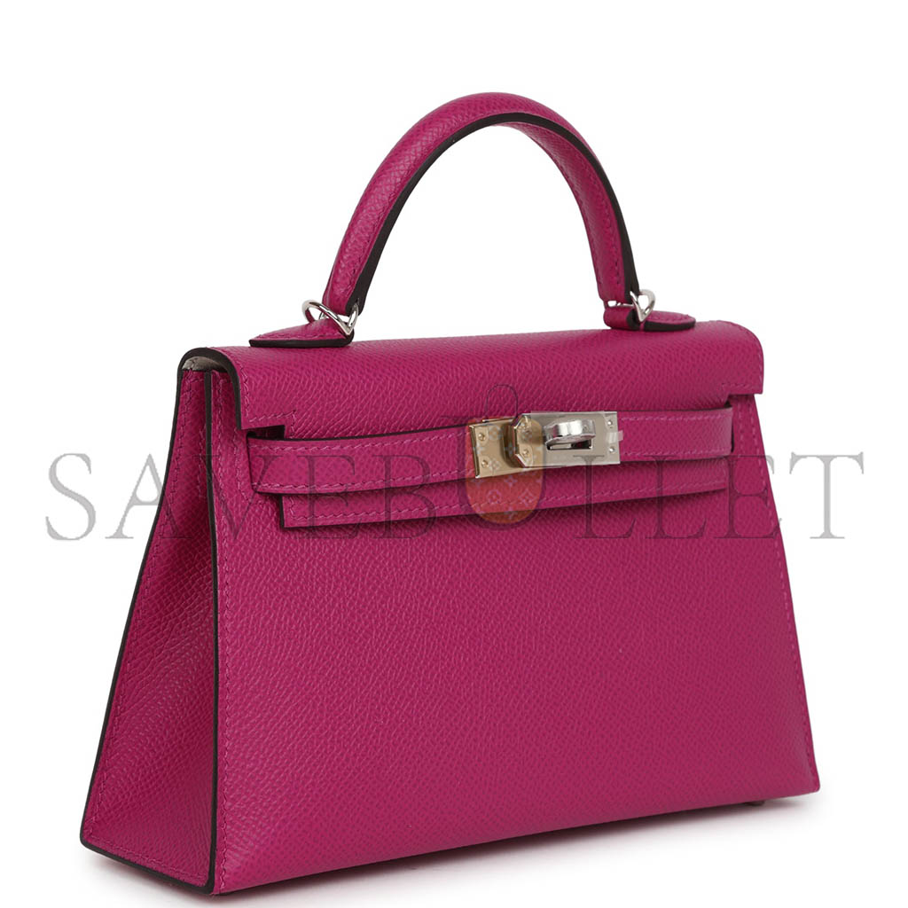 HERMÈS MASTER MINI KELLY II SELLIER ROSE POURPRE VERSO EPSOM PALLADIUM HARDWARE (19*12*5.5cm)